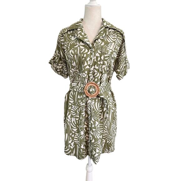 SUNCOO Paris Chima Shirt Belted Dress Belt Botanical Leaf Print T1 (Small) - Picture 1 of 10
